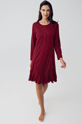 Pleated Maternity & Nursing Nightgown Claret Red - 15116