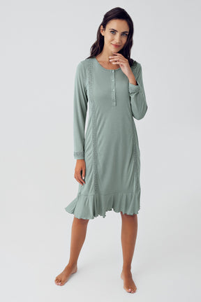 Pleated Maternity & Nursing Nightgown Green - 15116
