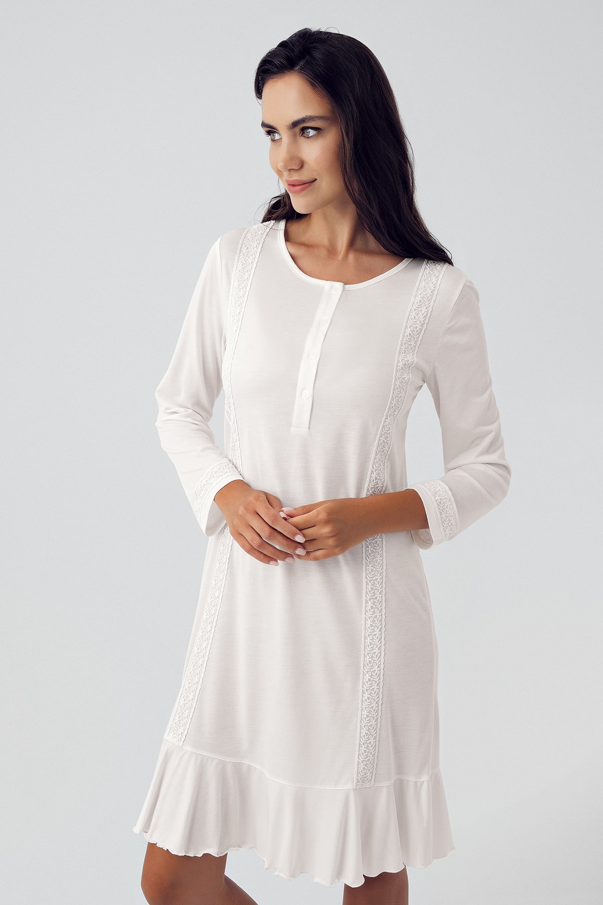 Pleated Maternity & Nursing Nightgown Ecru - 15116