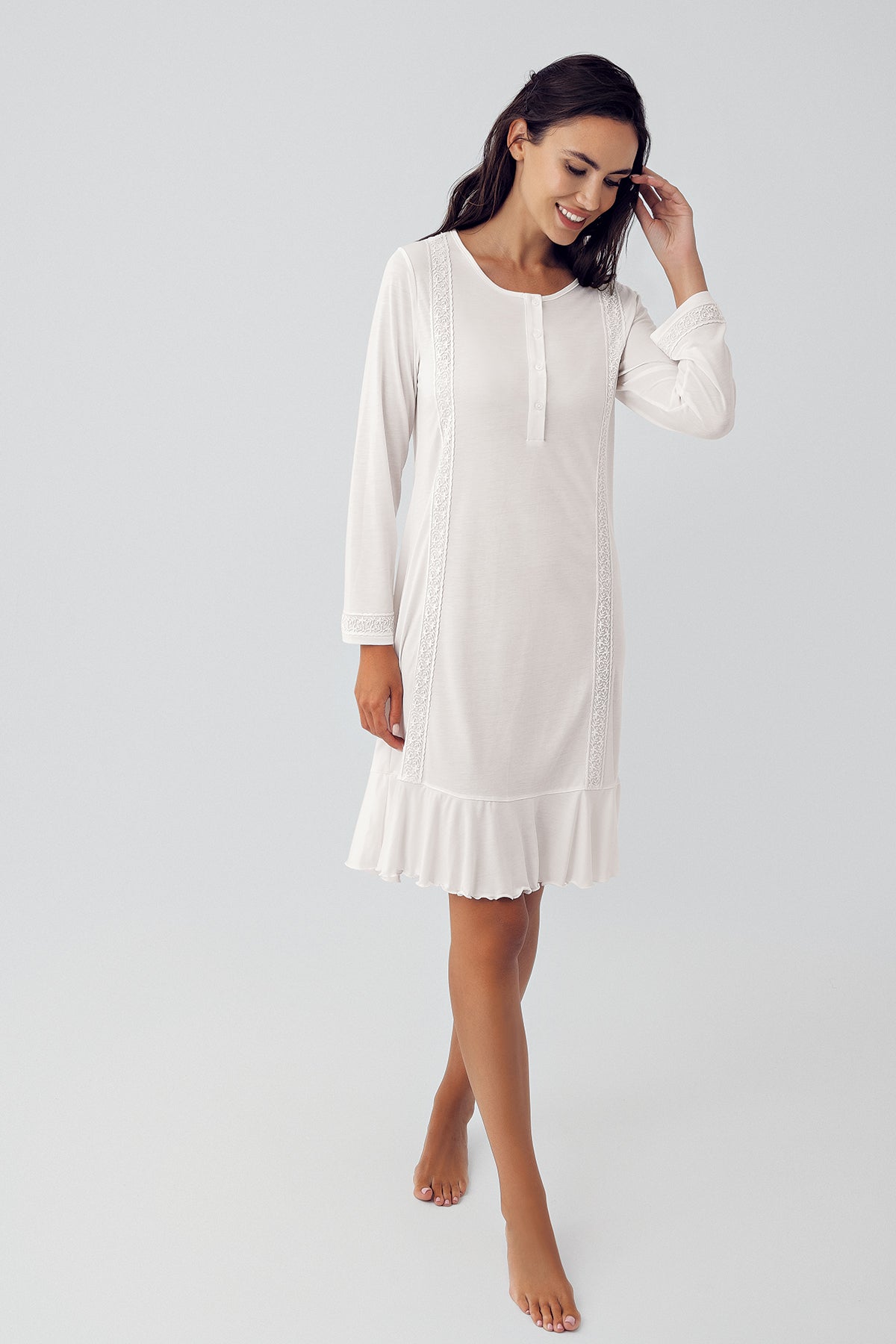 Pleated Maternity & Nursing Nightgown Ecru - 15116
