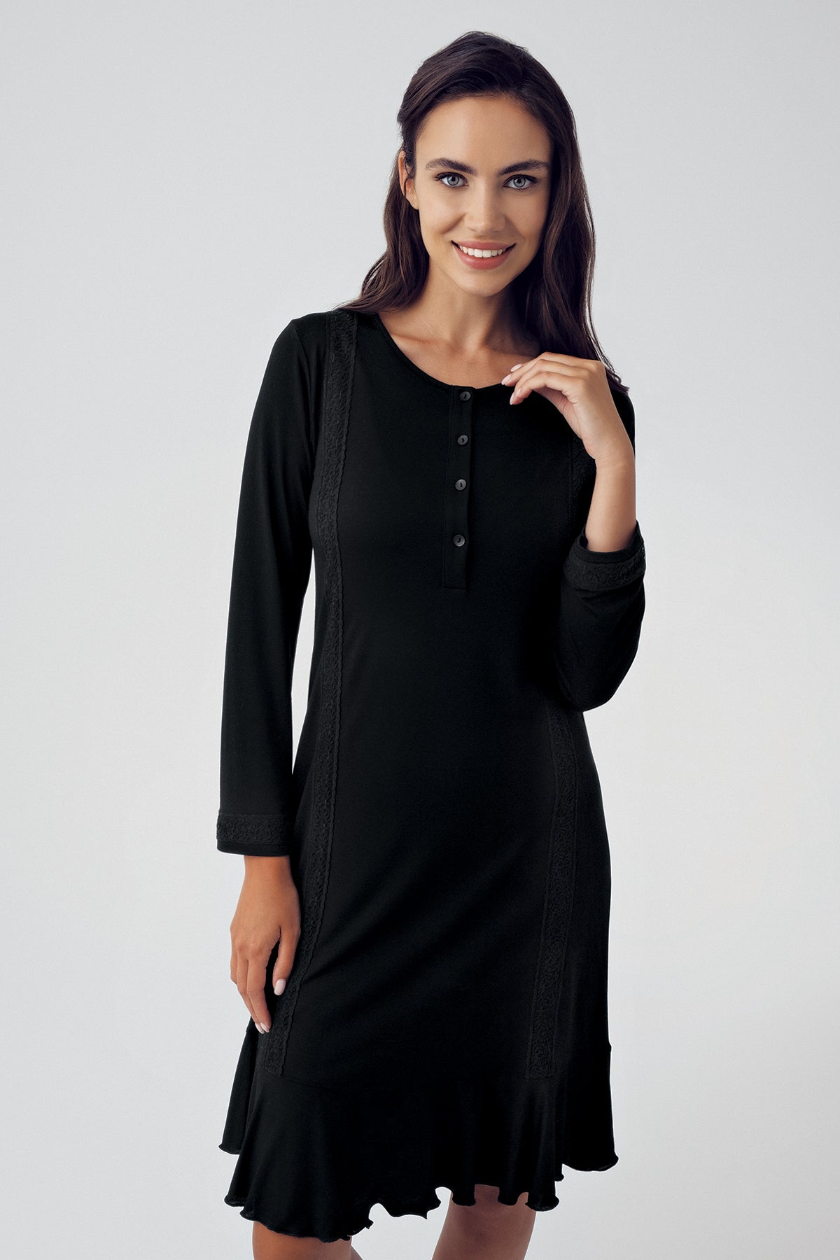 Pleated Maternity & Nursing Nightgown Black - 15116