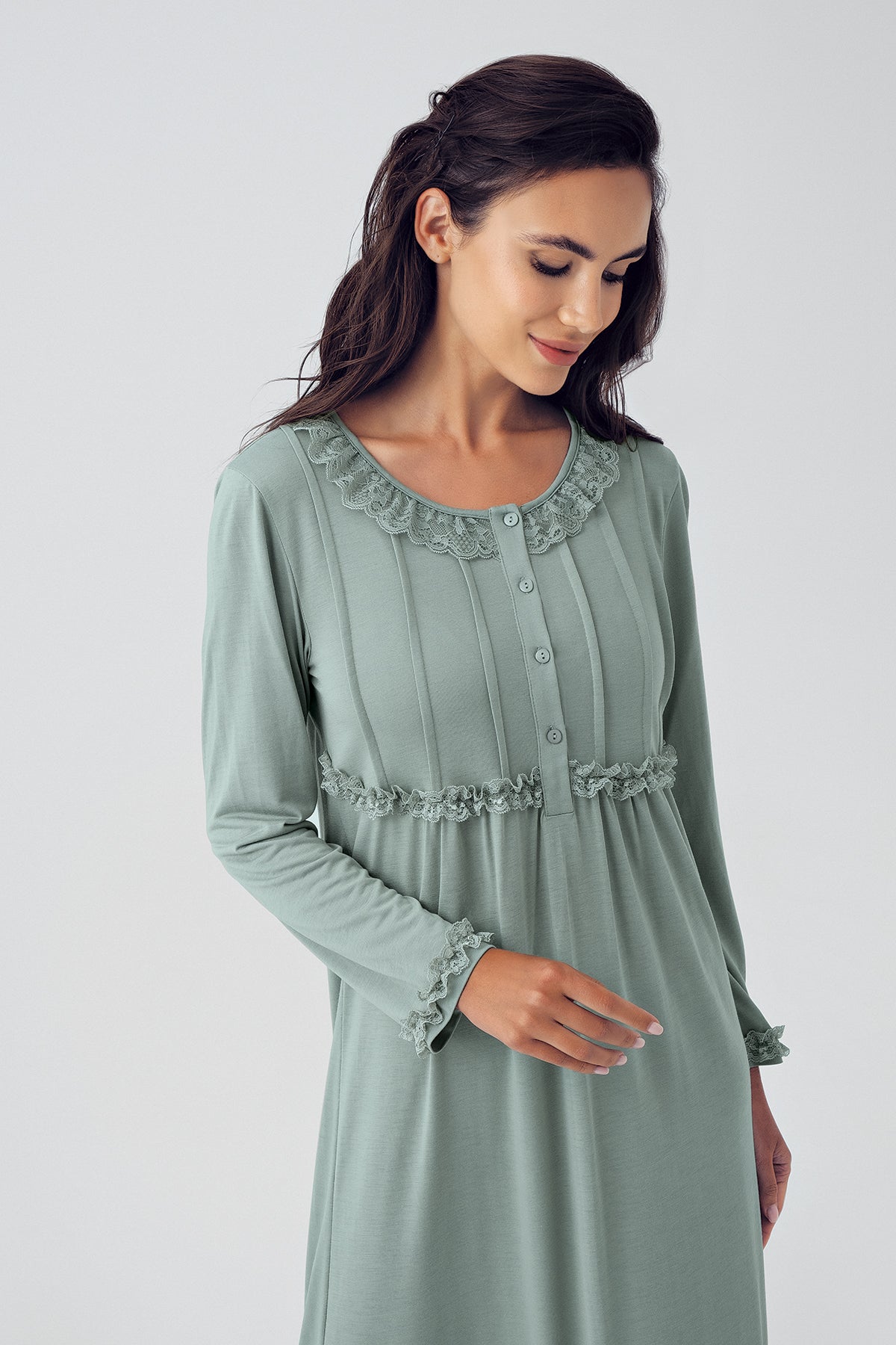 Guipure Collar Plus Size Maternity & Nursing Nightgown Green - 15121