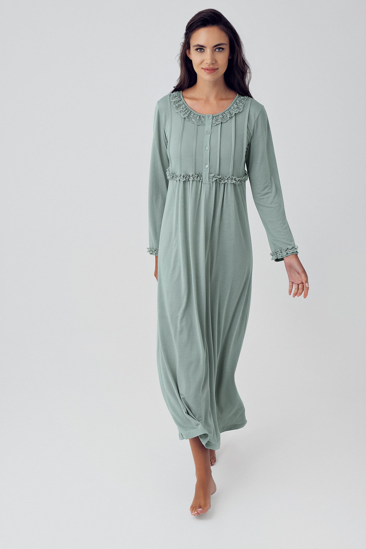 Guipure Collar Plus Size Maternity & Nursing Nightgown Green - 15121