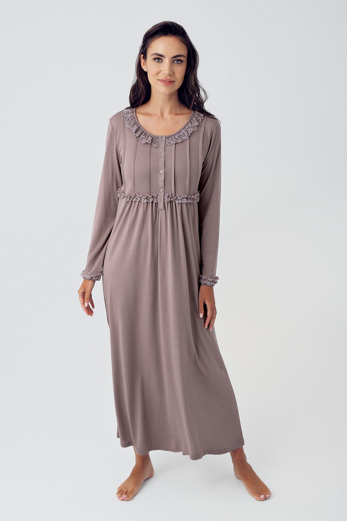 Guipure Collar Plus Size Maternity & Nursing Nightgown Coffee - 15121