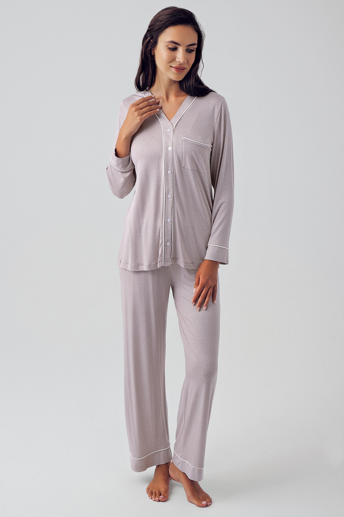 Polka Dot Maternity & Nursing Pajamas Coffee - 15201