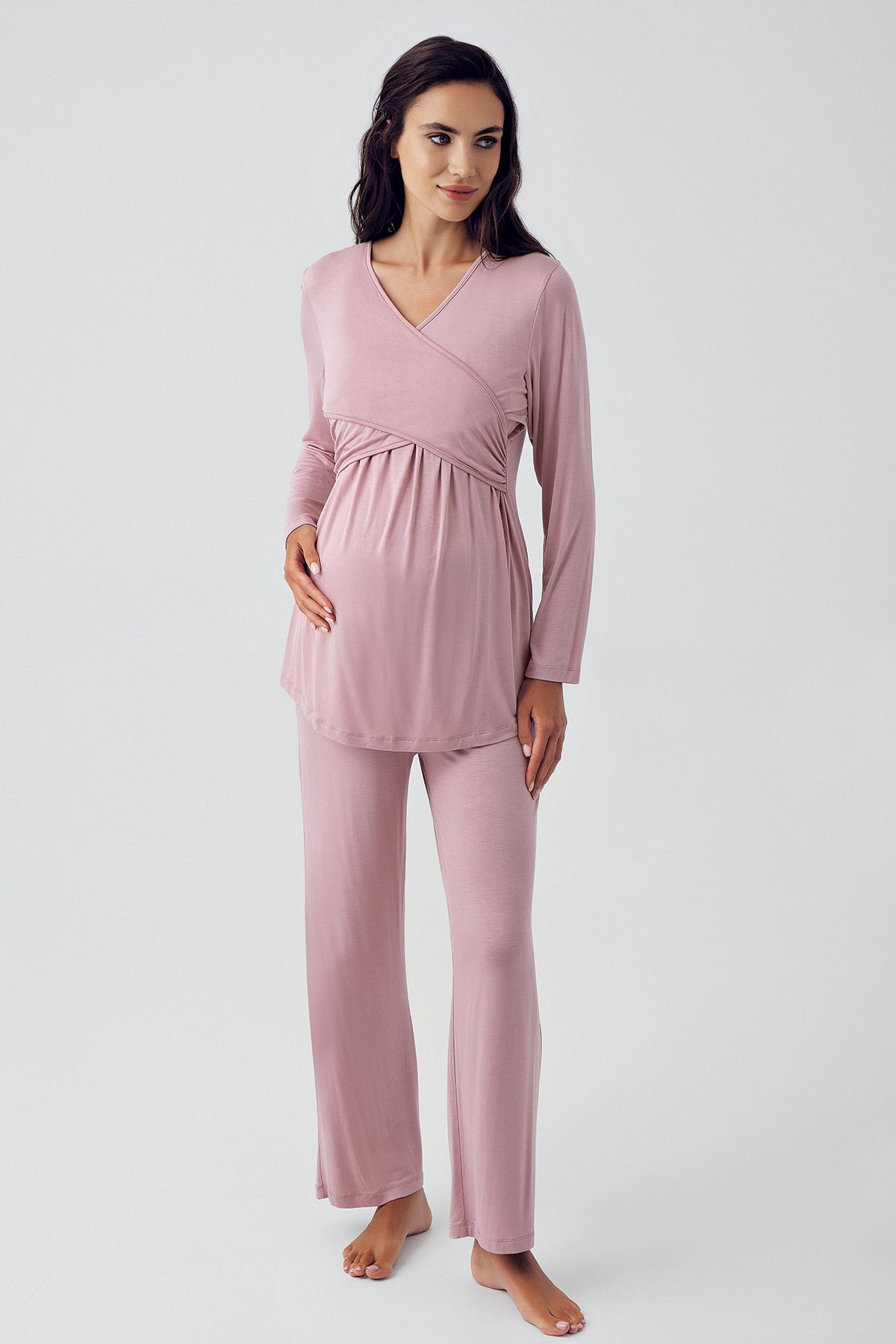 Cross Double Breasted Maternity & Nursing Pajamas Powder - 15205