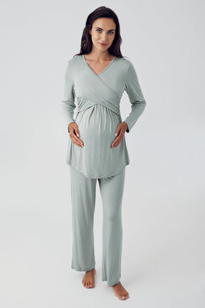 Cross Double Breasted Maternity & Nursing Pajamas Green - 15205