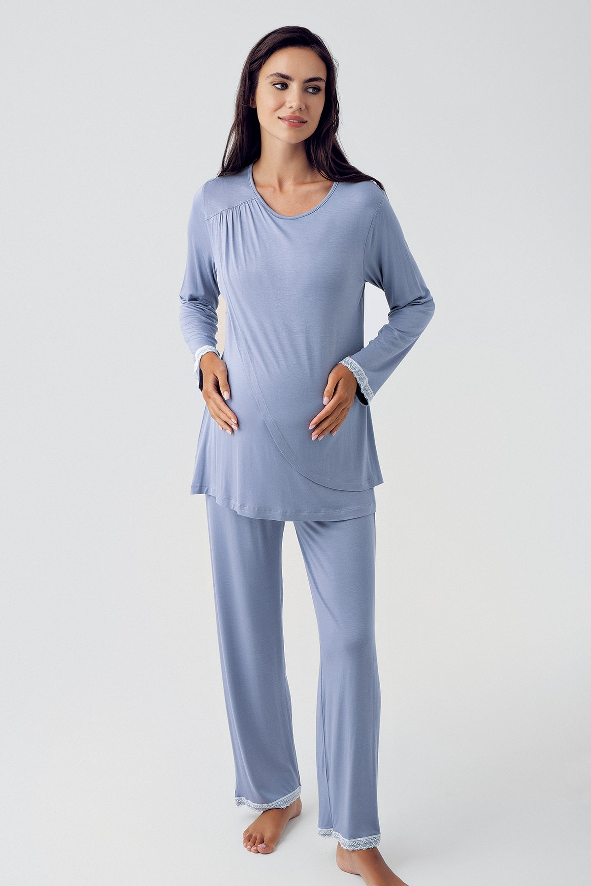 Wide Double Breasted Maternity & Nursing Pajamas Indigo - 15209