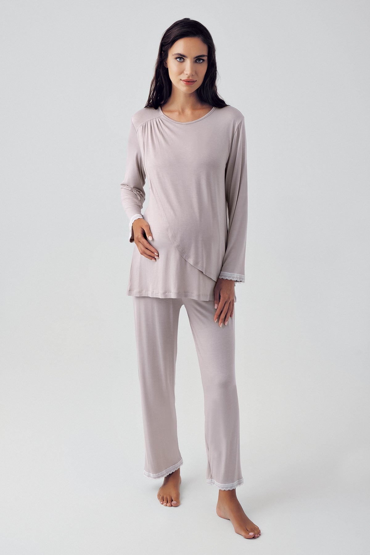 Wide Double Breasted Maternity & Nursing Pajamas Coffee - 15209