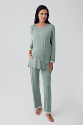 Wide Double Breasted Maternity & Nursing Pajamas Green - 15209