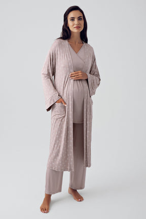 Patterned Cross Double Breasted 4 Pieces Maternity & Nursing Set Coffee - 405205