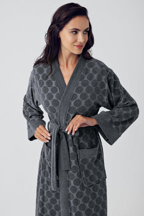 Terry Jacquard Long Maternity Robe Anthracite - 15500