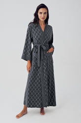 Terry Jacquard Long Maternity Robe Anthracite - 15500