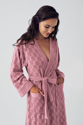Terry Jacquard Long Maternity Robe Dried Rose - 15500