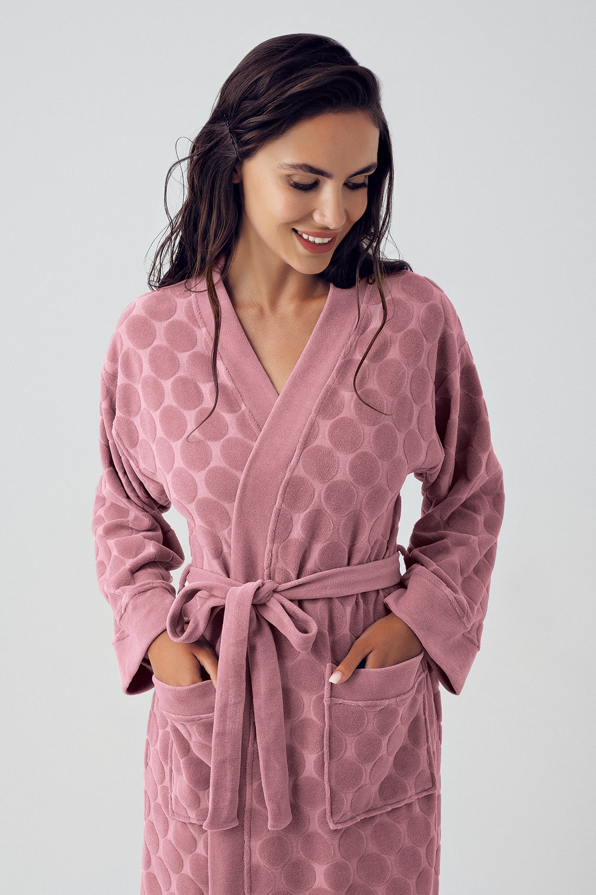 Terry Jacquard Short Maternity Robe Dried Rose - 15501