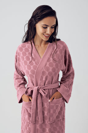 Terry Jacquard Short Maternity Robe Dried Rose - 15501