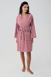 Terry Jacquard Short Maternity Robe Dried Rose - 15501