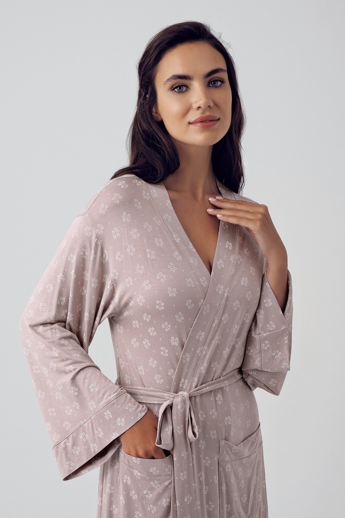 Patterned Maternity Robe Coffee - 15505