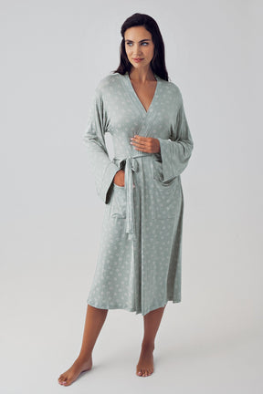 Patterned Maternity Robe Green - 15505
