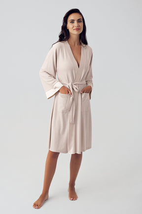 Bias Detailed Maternity Robe Beige - 15506