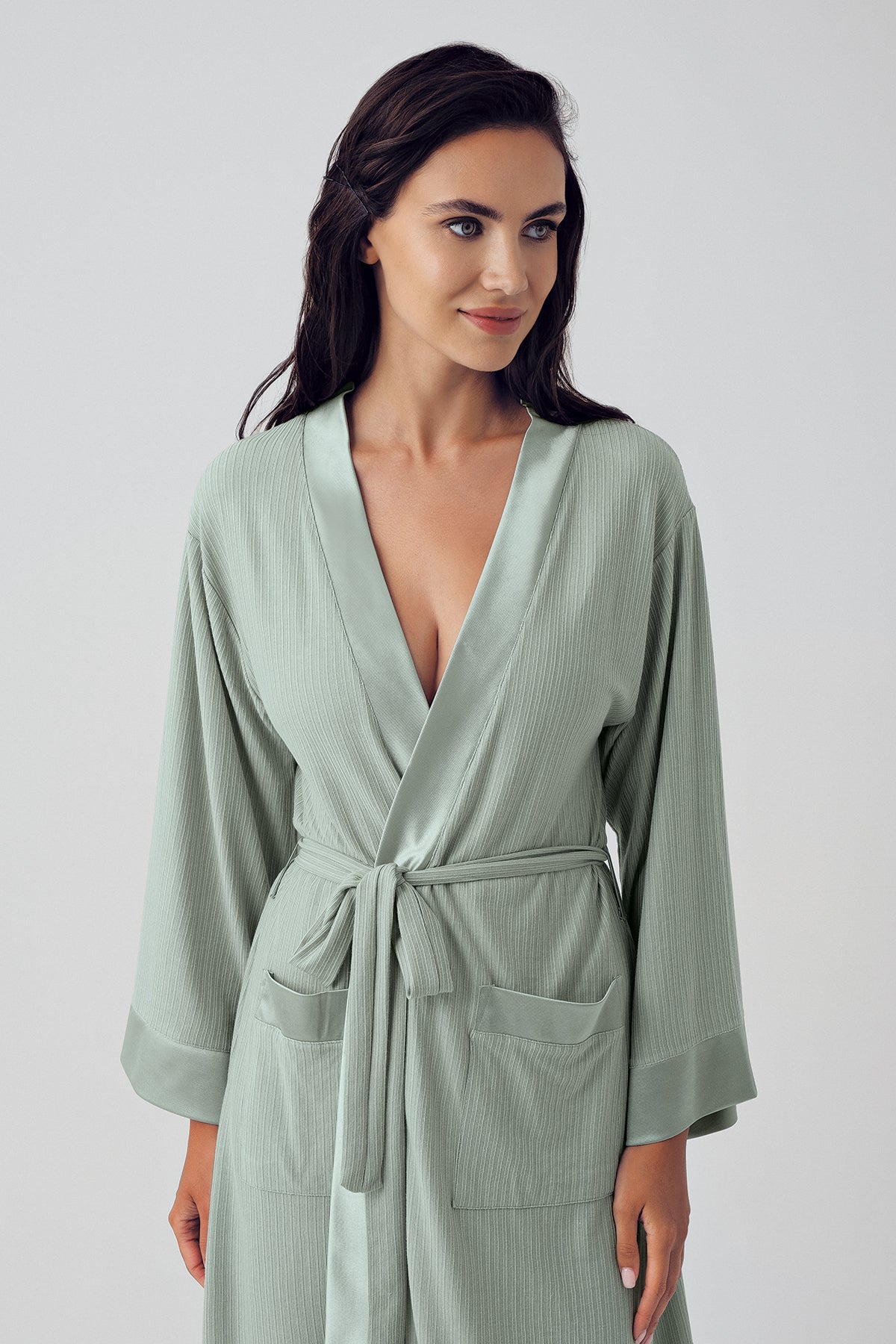 Bias Detailed Maternity Robe Green - 15506