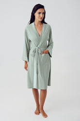 Bias Detailed Maternity Robe Green - 15506