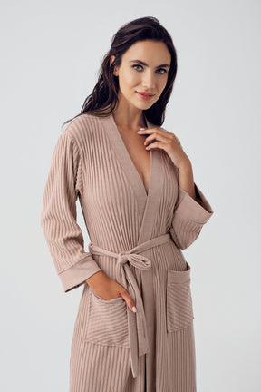 Jacquard Knitwear Long Maternity Robe Beige - 15508