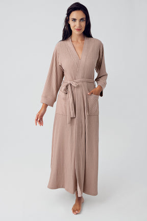 Jacquard Knitwear Long Maternity Robe Beige - 15508