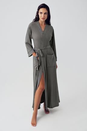 Jacquard Knitwear Long Maternity Robe Khaki - 15508