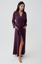 Jacquard Knitwear Long Maternity Robe Purple - 15508