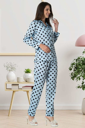 Satin Polka Dot Front Button Maternity & Nursing Pajamas - 1550