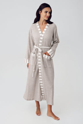Knitwear Long Maternity Robe Beige - 15513