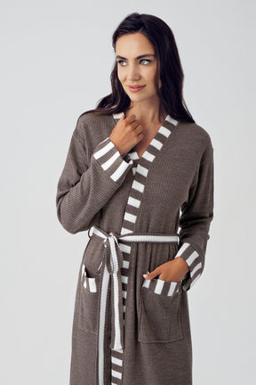 Knitwear Long Maternity Robe Coffee - 15513