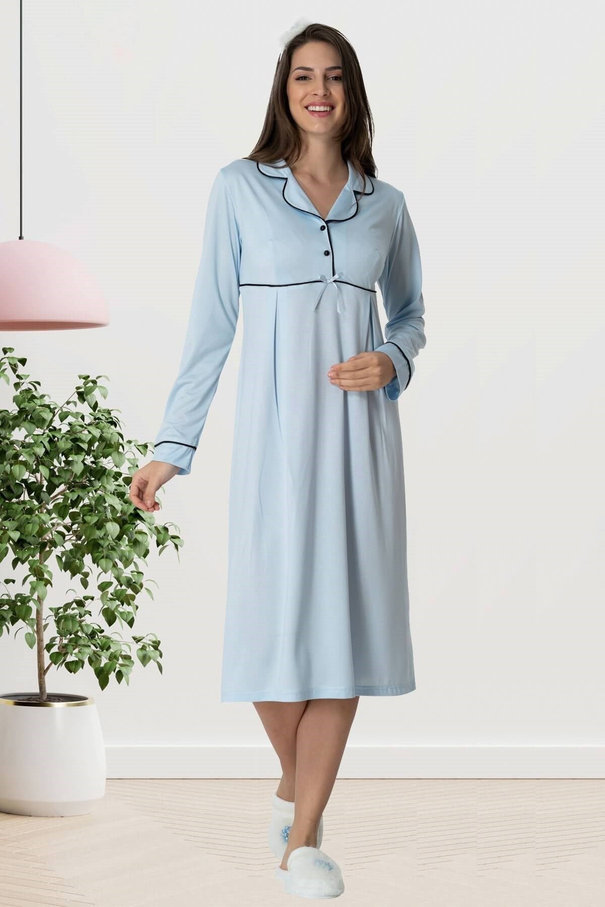 Stripe Maternity & Nursing Nightgown - 1551