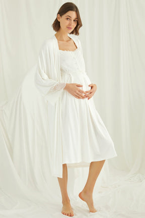 Lace Maternity & Nursing Nightgown With Robe Set Ecru - 18202