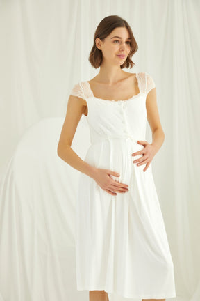 Lace Maternity & Nursing Nightgown Ecru - 18300