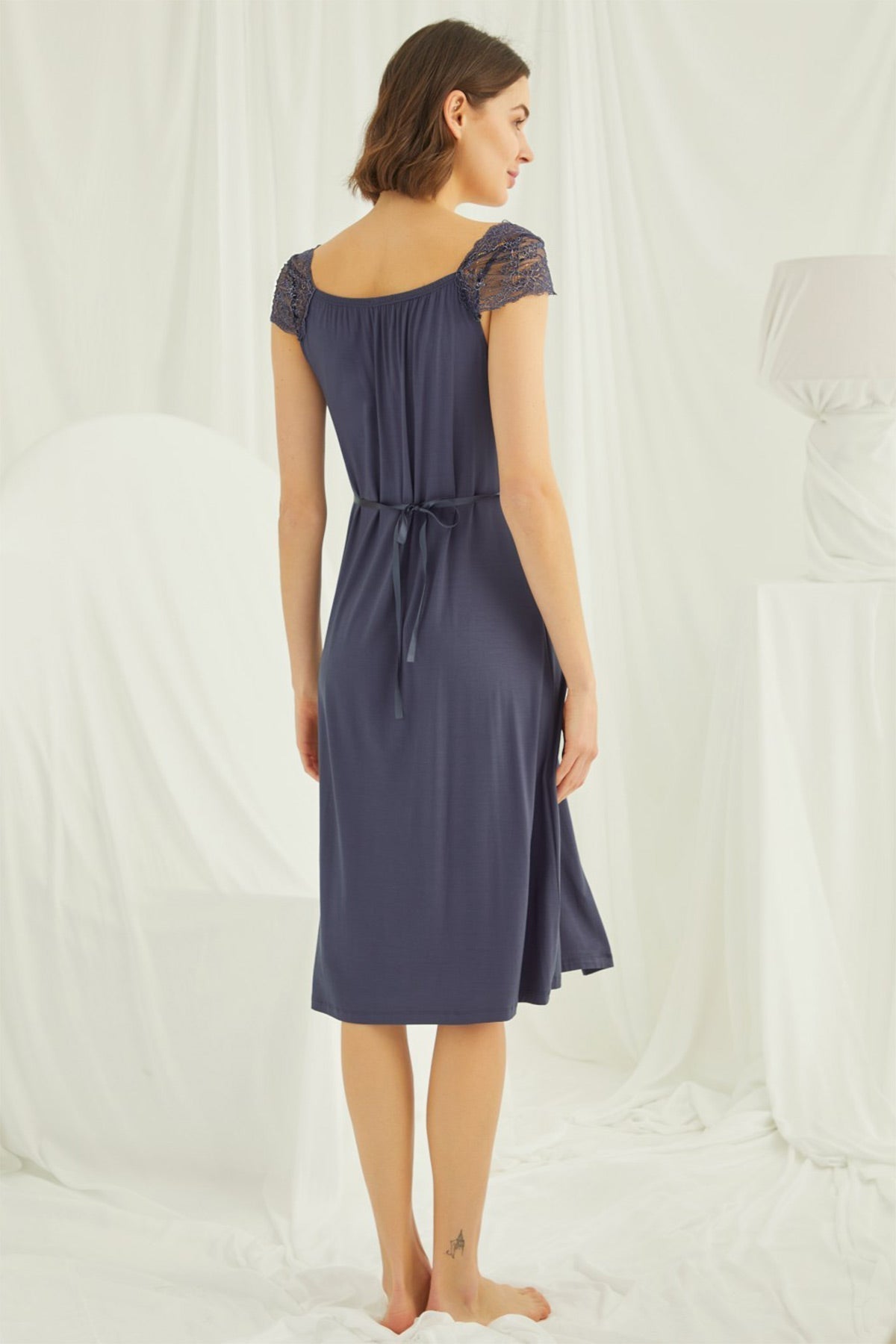 Lace Maternity & Nursing Nightgown Navy Blue - 18302
