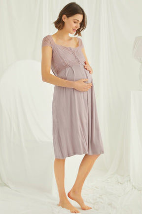 Lace Maternity & Nursing Nightgown Coffee - 18439