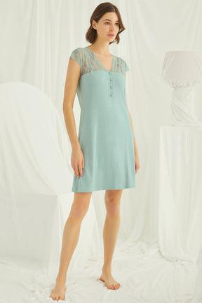Lace V-Neck Short Maternity & Nursing Nightgown Green - 18462