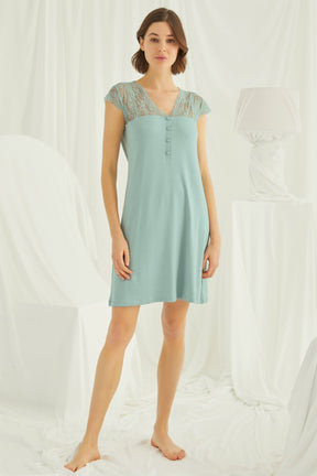 Lace V-Neck Short Maternity & Nursing Nightgown Green - 18462
