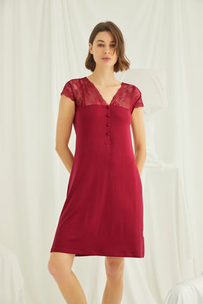 Lace V-Neck Short Maternity & Nursing Nightgown Red - 18480