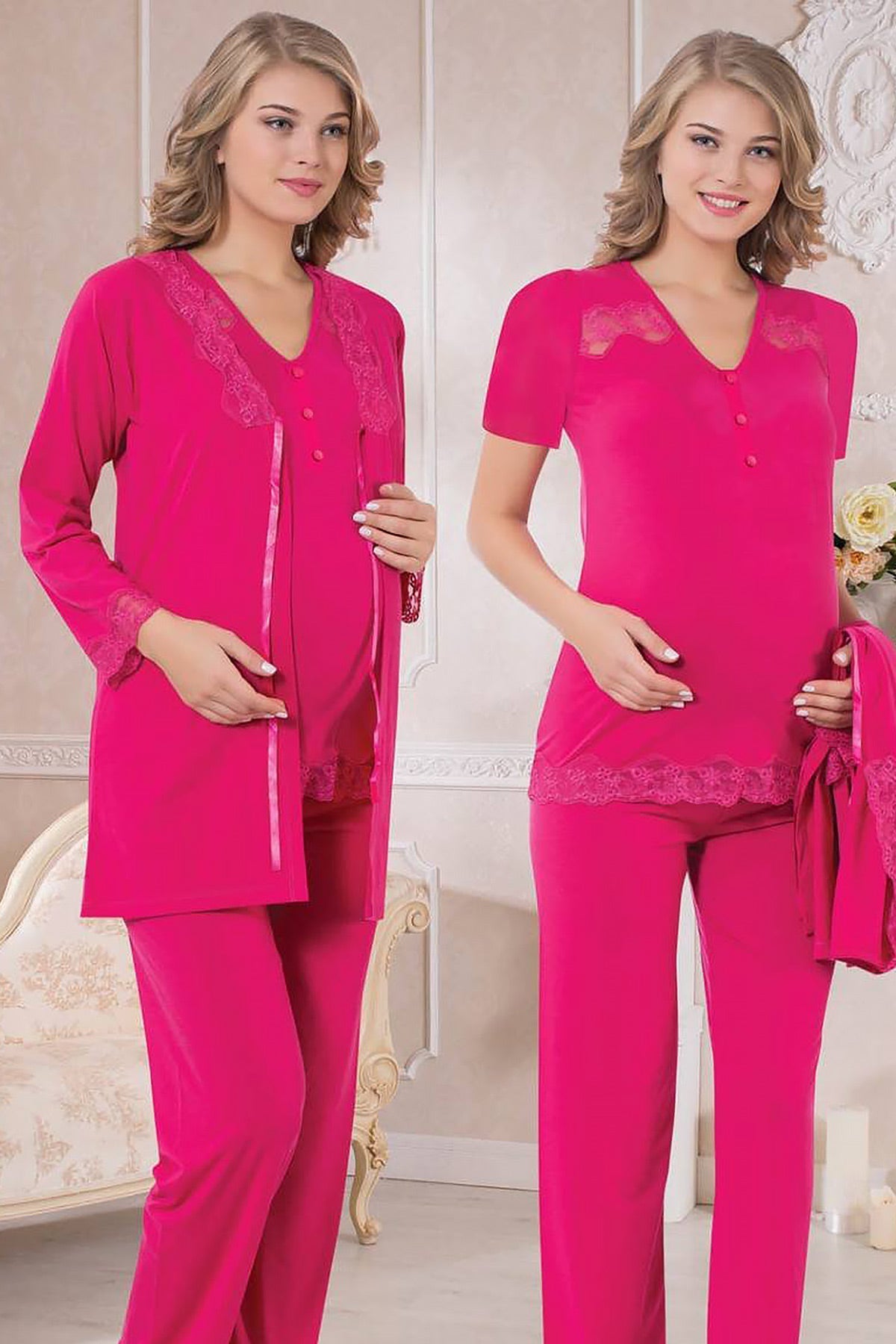 3-Pieces Maternity & Nursing Pajamas With Robe - 23221