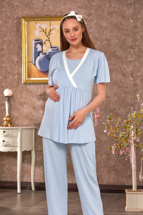 Double Breasted Maternity & Nursing Pajamas Blue - 4125