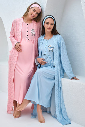 Maternity & Nursing Nightgown With Polka Dot Robe - 4302