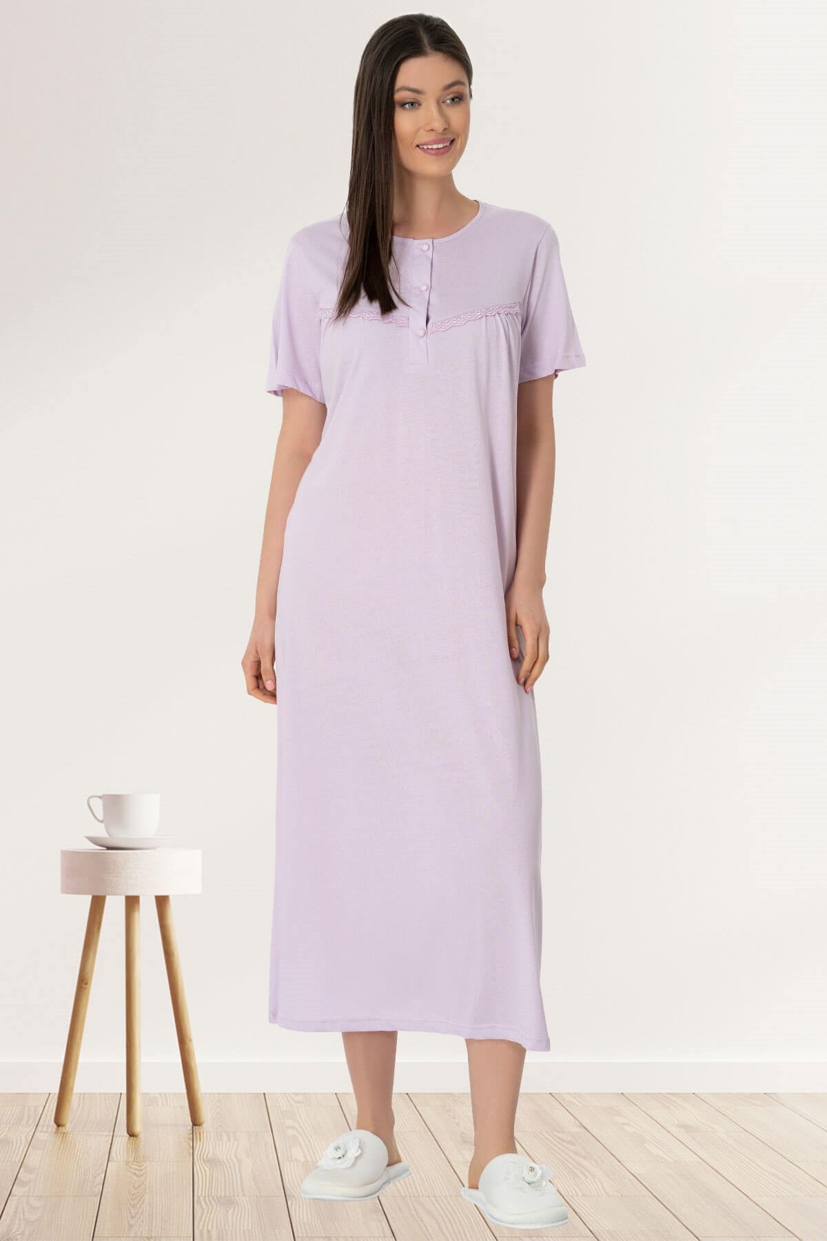 Guipure Plus Size Maternity & Nursing Nightgown Lilac - 5054