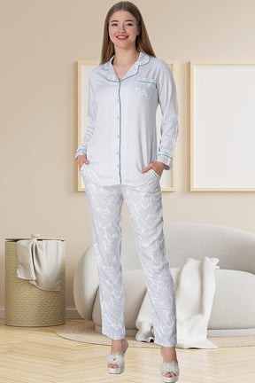 Woven Maternity & Nursing Pajamas Blue - 5143
