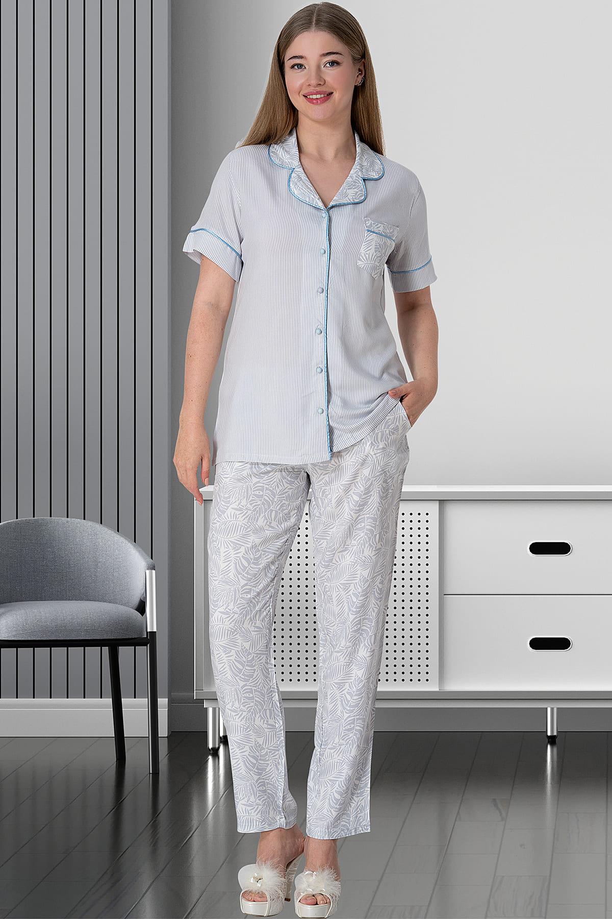 Woven Maternity & Nursing Pajamas Blue - 5144