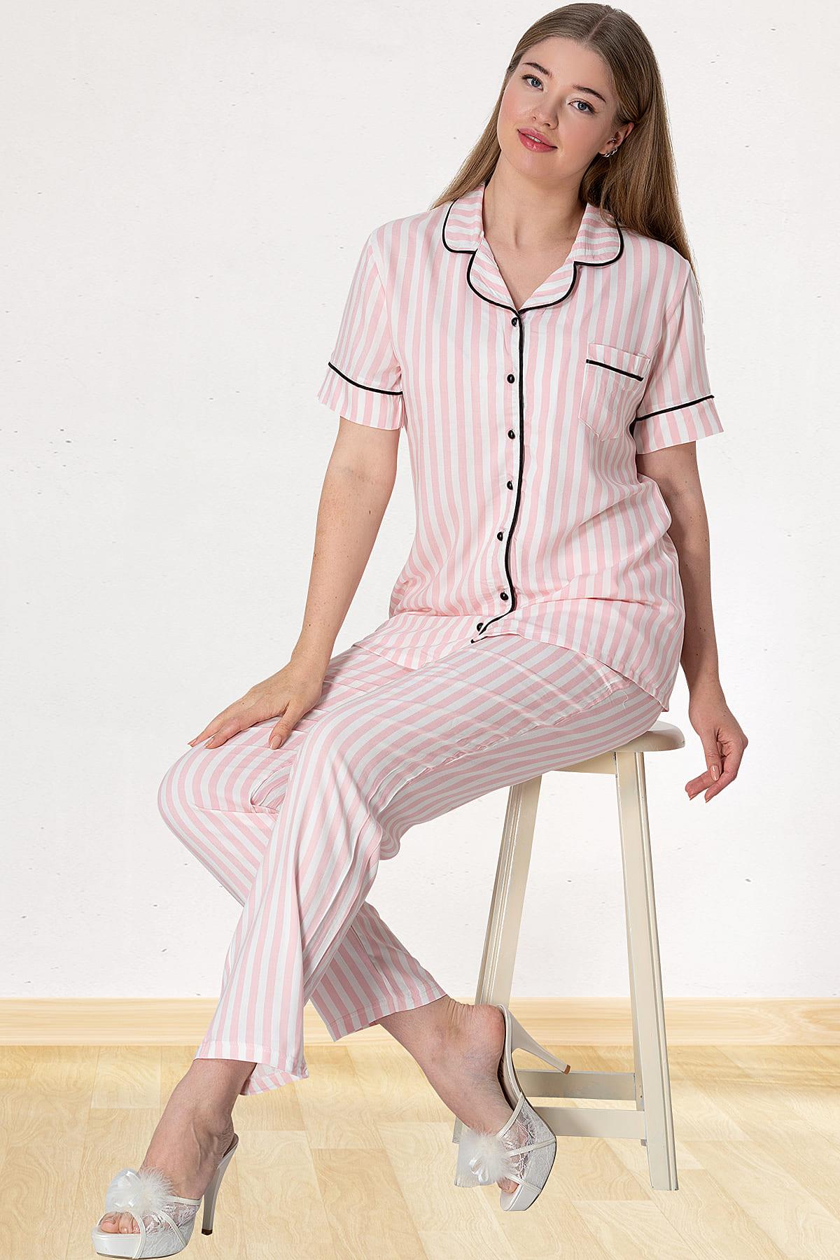 Stripe Maternity & Nursing Pajamas Pink - 5150
