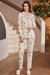 Woven Pattern Maternity & Nursing Pajamas Ecru - 5252