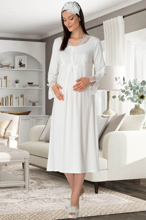 Lace Sleeves Maternity & Nursing Nightgown Ecru - 5312